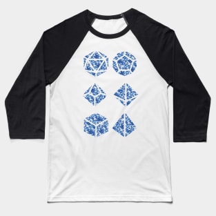 Delft Blue Gradient Rose Vintage Pattern Silhouette Polyhedral Dice - Dungeons and Dragons Design Baseball T-Shirt